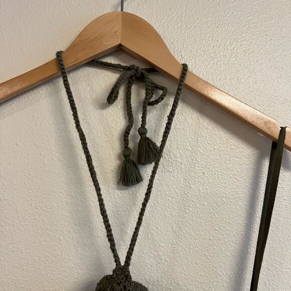 Aerie Olive Green Pool-To-Party Crochet Halter Open Back Mini Dress XS - Picture 6 of 11